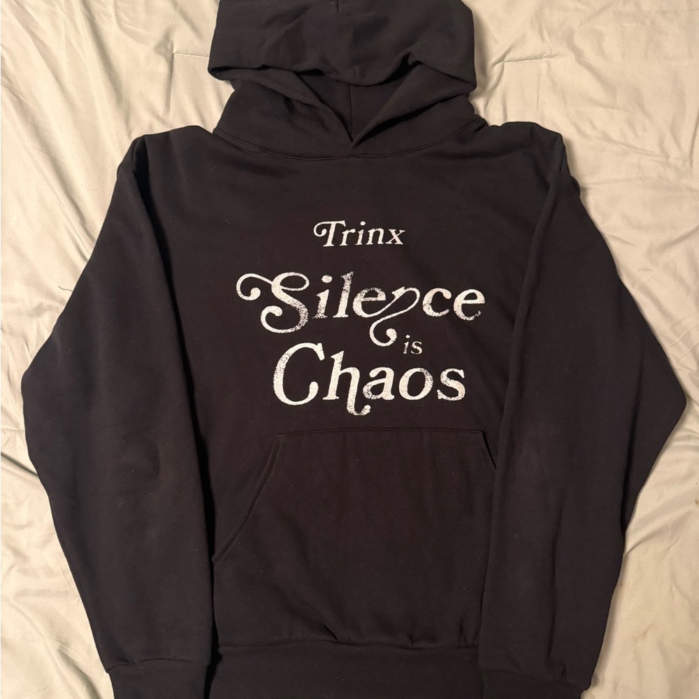 TRINX LA- Silence is Chaos - Black Hoodie with White Text NWOT